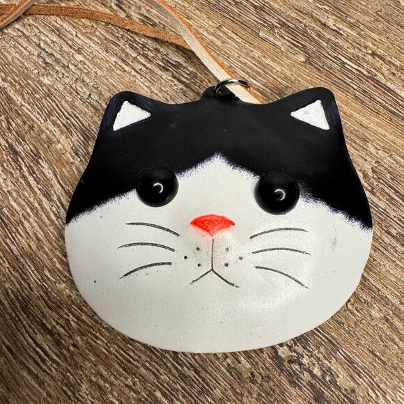 Genuine Leather Black Cat Bag Charm Leather Hand Painted Kitty Cat Purse Charm - Picture 7 of 8